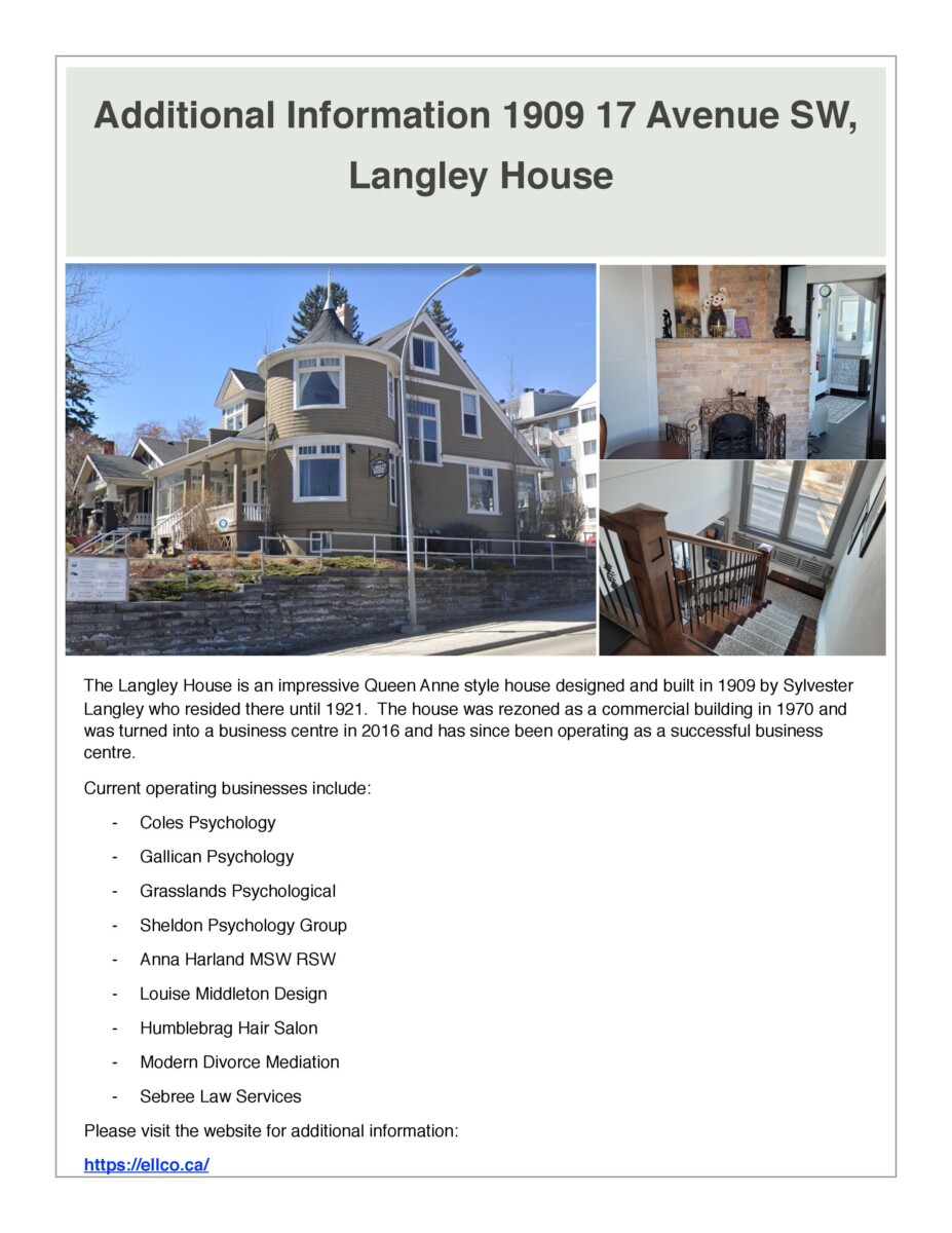 Additional Information The Langley House page 001 | 1909 17 Avenue SW, Calgary