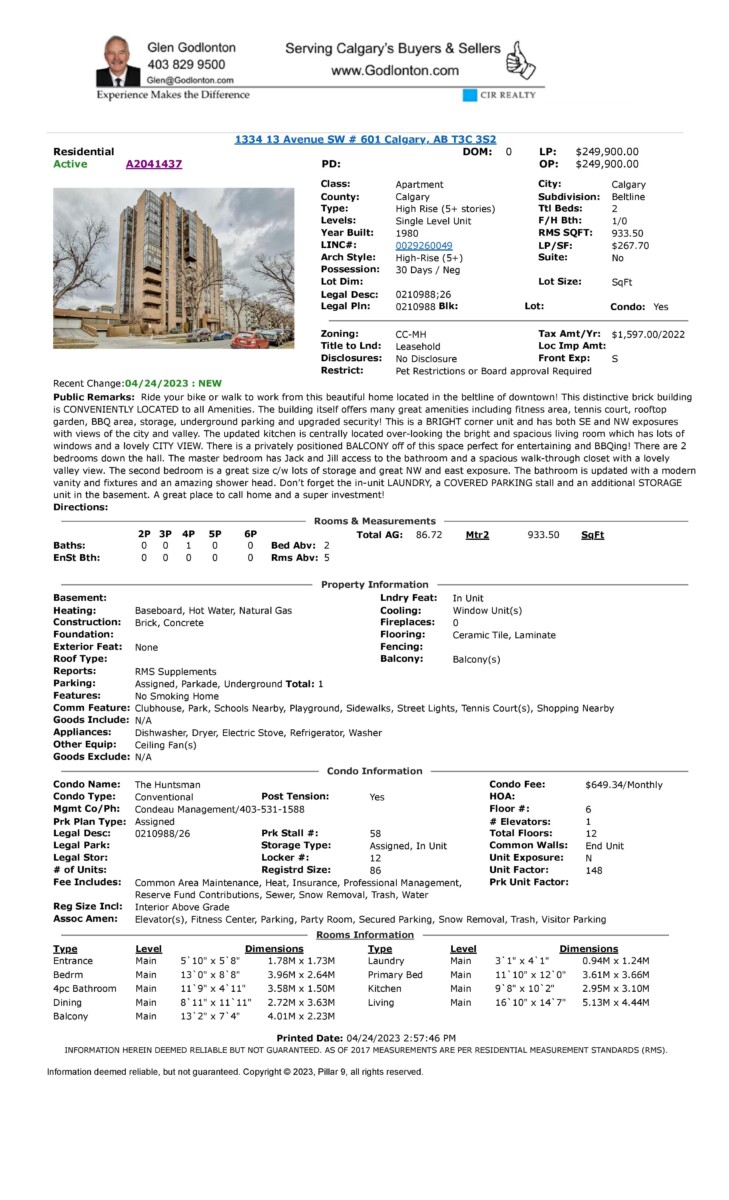 MLS Client W Rooms page 001 | 1334 13 Ave SW, Unit #601